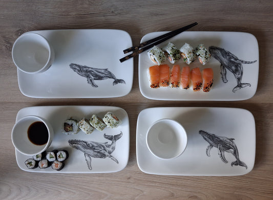 Serving platters with dipping bowls - Whales